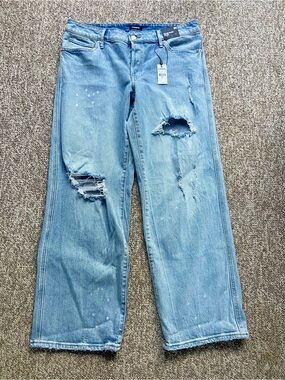 Express Light Blue Relaxed Straight Jeans Low Rise